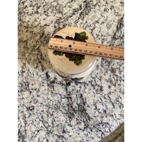 BasicVintage Ceramic Kitchen Canisters Grape Design Metal Clamp Lids Set Of 2 - Picture 3 of 7